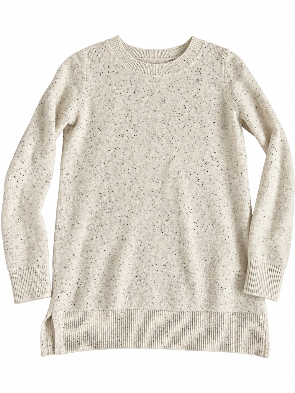 LOFT Cream Speckled Tunic Crewneck Sweater